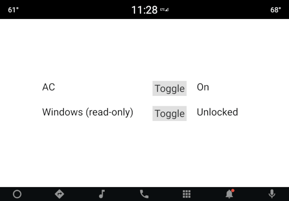 "QtAA Simple Vehicle Properties Controller Example Screenshot"