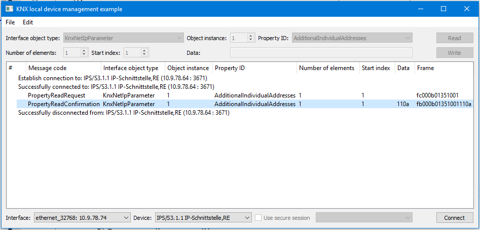 "KNX local device management example"