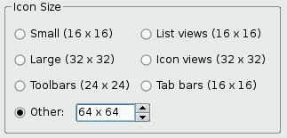 Screenshot of the icon size group box