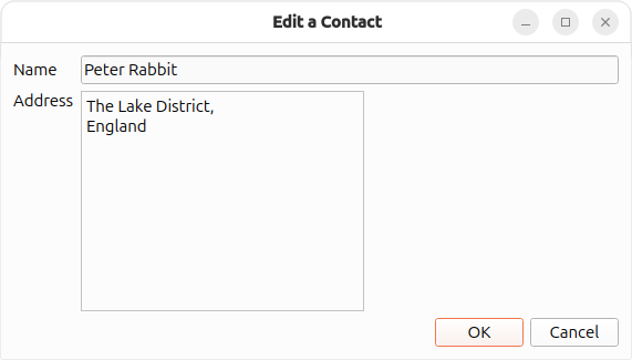 Screenshot of Dialog to Edit a Contact