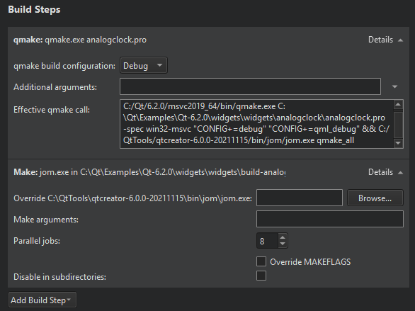 {qmake build steps}