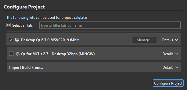 {Configure Project view}