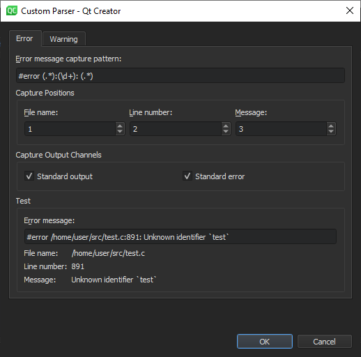 "Custom Output Parsers preferences"