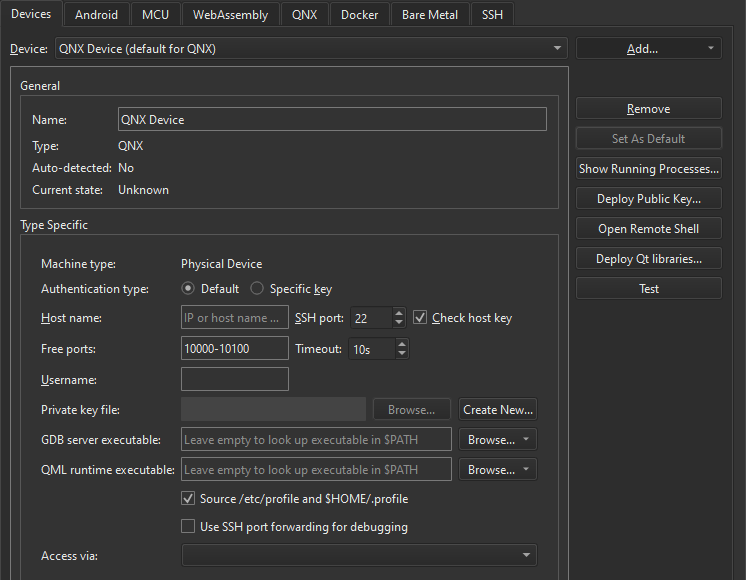 {QNX device preferences}