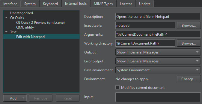 {External Tools preferences}