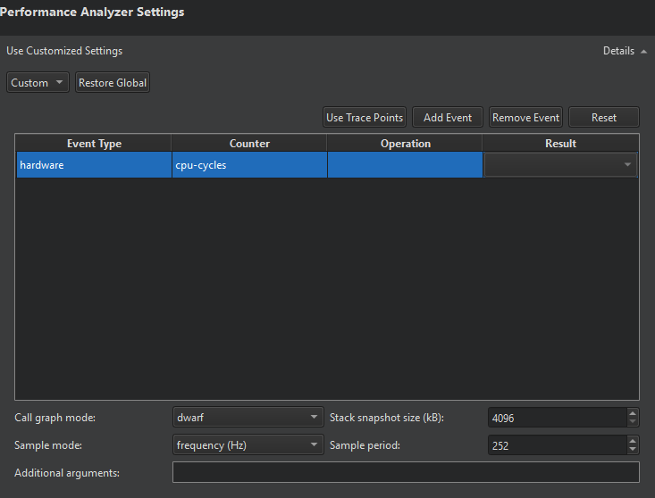 {Performance Analyzer Settings}