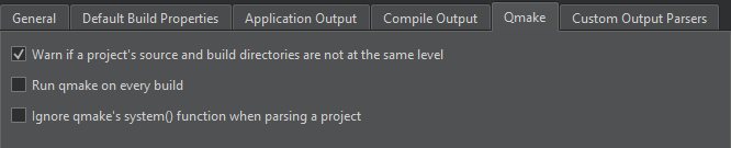 {Qmake tab in Build & Run Preferences}