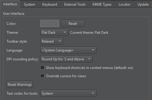 {Interface tab in Environment preferences}