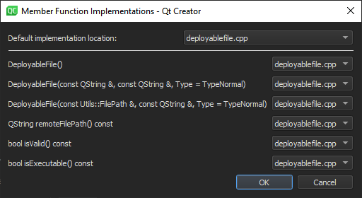 "Implement Member Functions dialog"