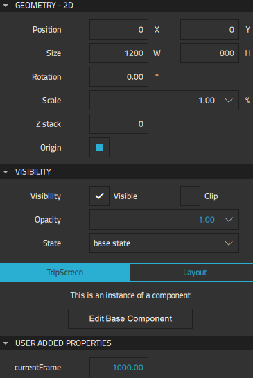 "Properties view of the Trip component"