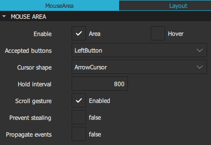 "Mouse Area properties"