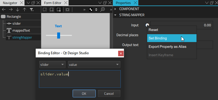 "Binding slider value property to string mapper"