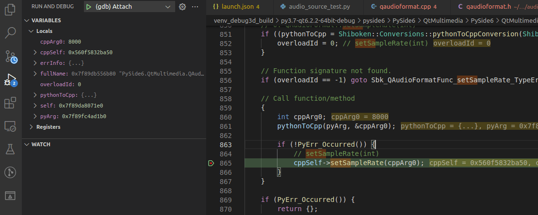 Breakpoint set on the shiboken wrapper class