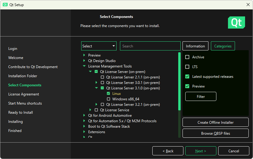 "Qt License Server in Qt Online Installer."