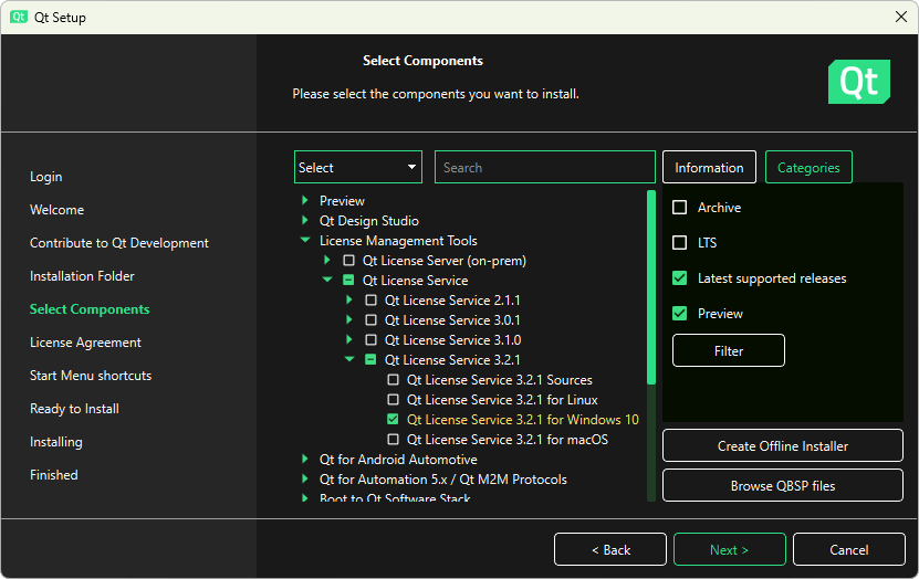 "Qt License Service in Qt Online Installer."