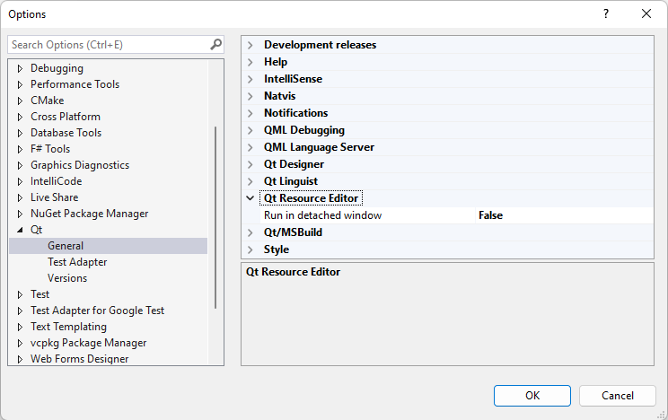 {Qt Resource Editor in Qt General Options}