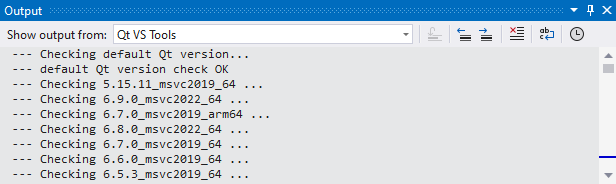 {Qt VS Tools messages in the Output pane}