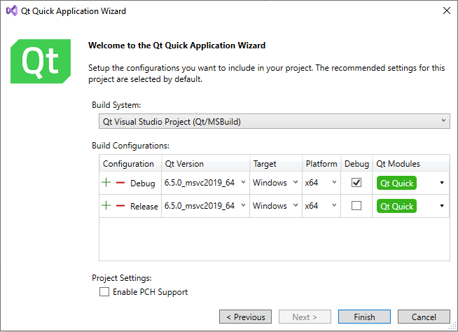 {Selecting Qt modules in Qt Quick Application Wizard}