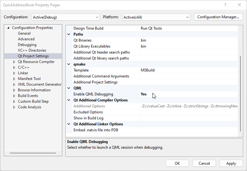 {Enabling QML debugging for a project}