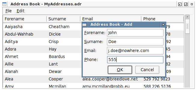 "The Java SWT \c {addressbook_swt} example"