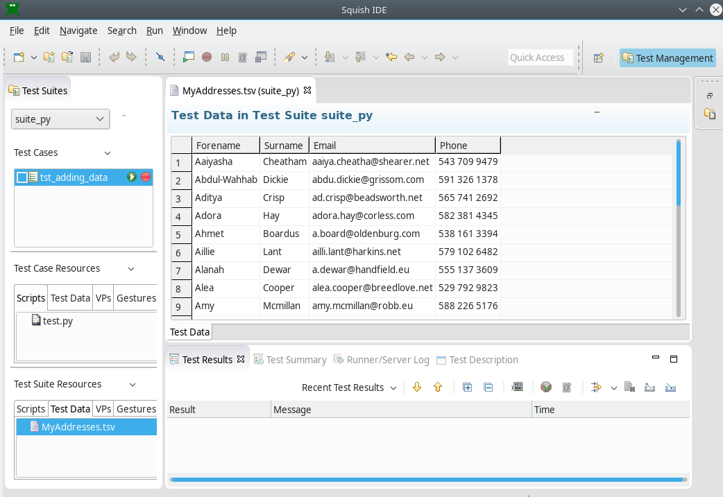 "Squish with some imported test data"