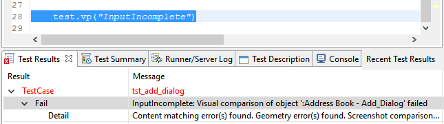 "Test Results with Visual Verification Point failure"