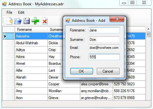 "The Windows \c {Addressbook} example"